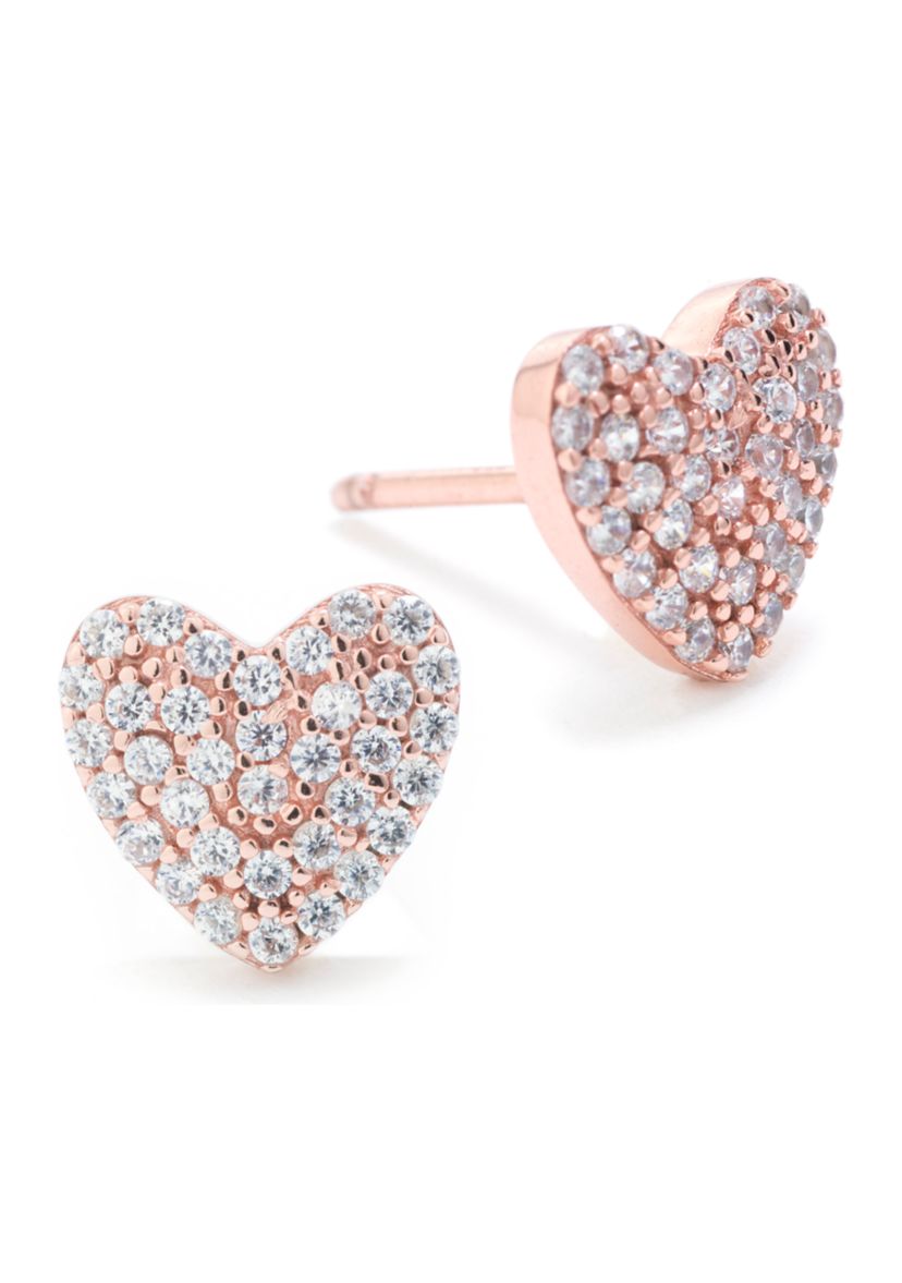 Boxed Rose Gold Over Sterling Silver Cubic Zirconia Heart Stud Earrings