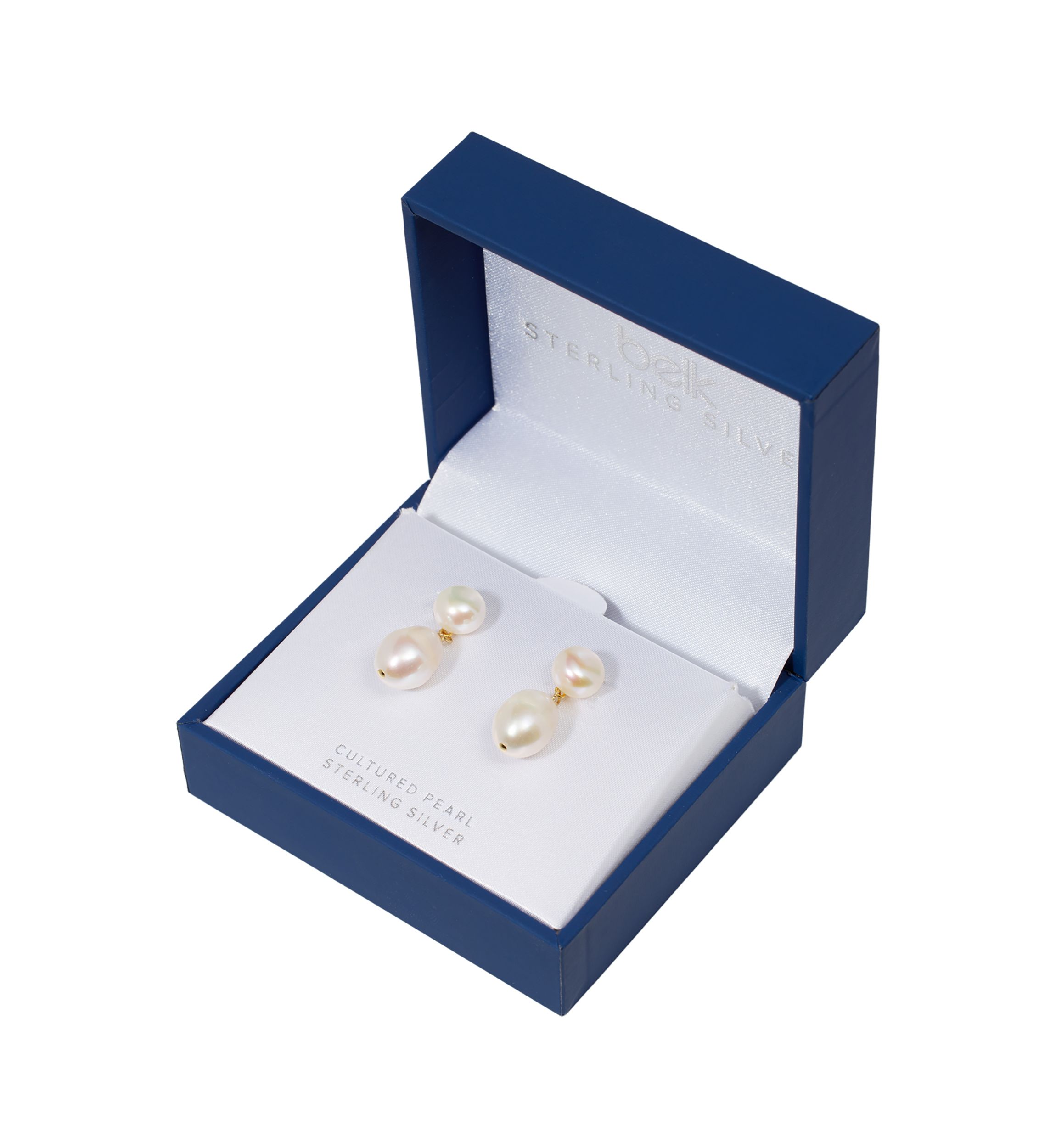 Sterling Silver 8 Millimeter Button and 12.5 Millimeter Potato Freshwater Pearl Post Drop Earrings - Boxed