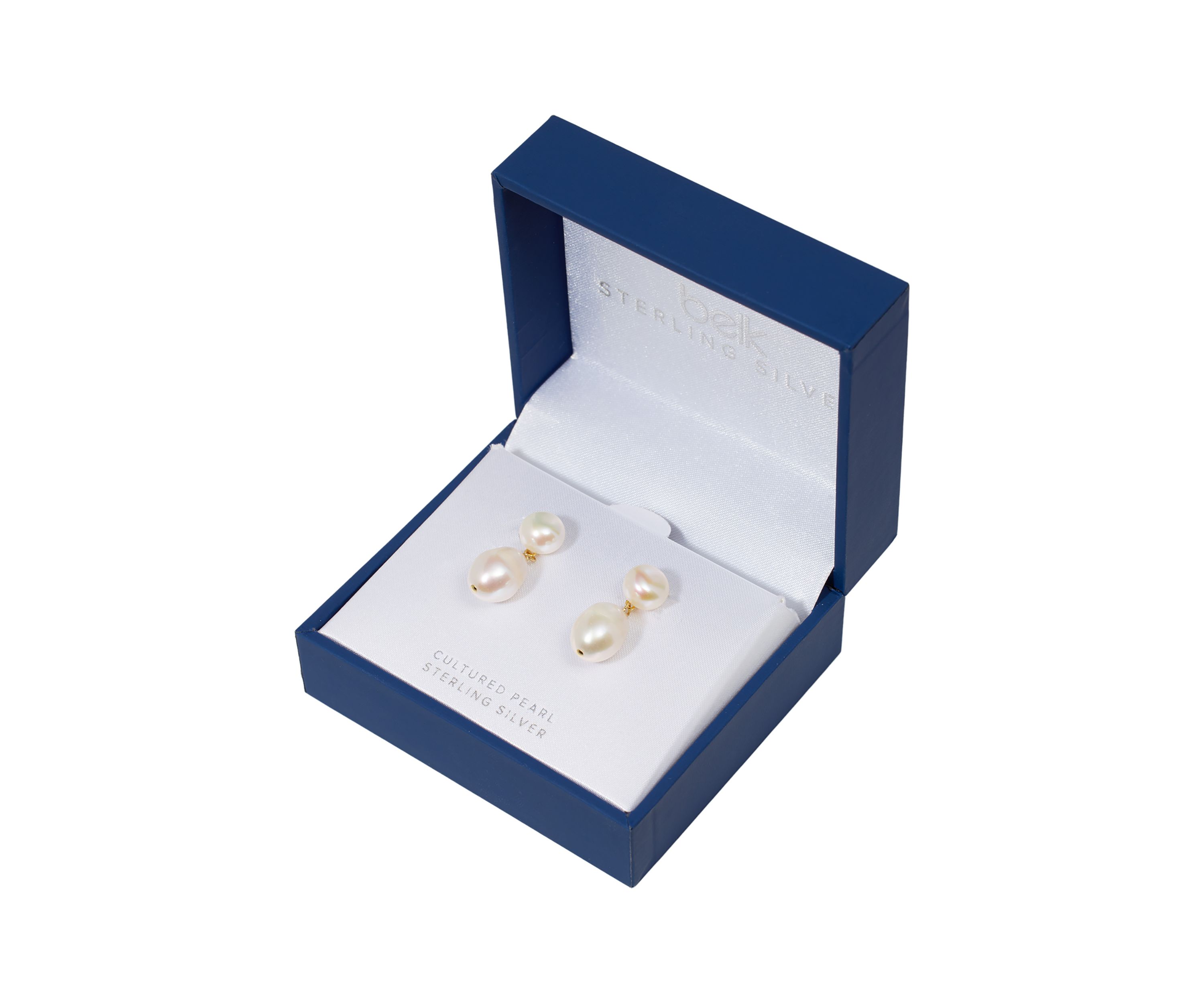 Sterling Silver 8 Millimeter Button and 12.5 Millimeter Potato Freshwater Pearl Post Drop Earrings - Boxed