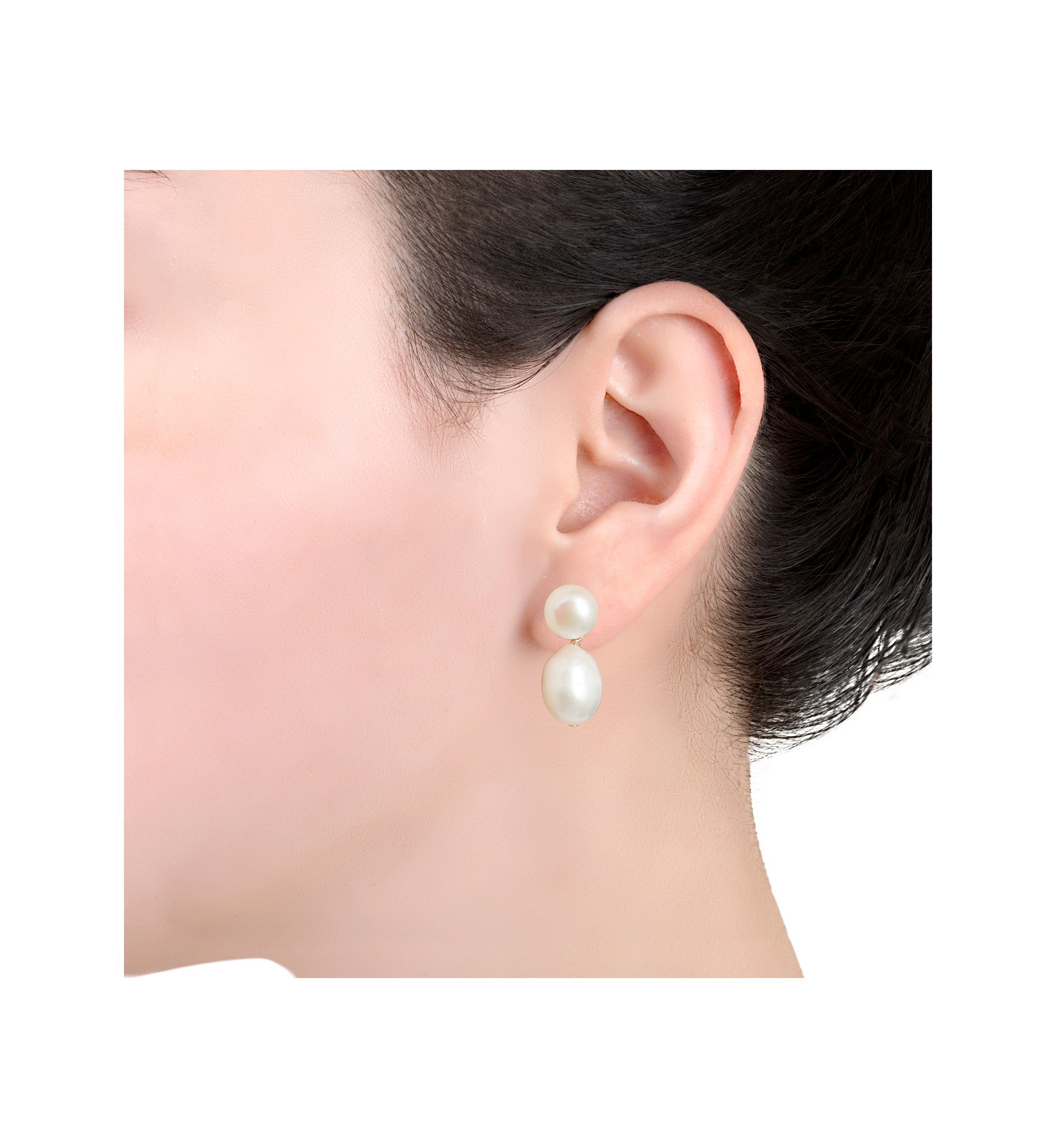 Sterling Silver 8 Millimeter Button and 12.5 Millimeter Potato Freshwater Pearl Post Drop Earrings - Boxed