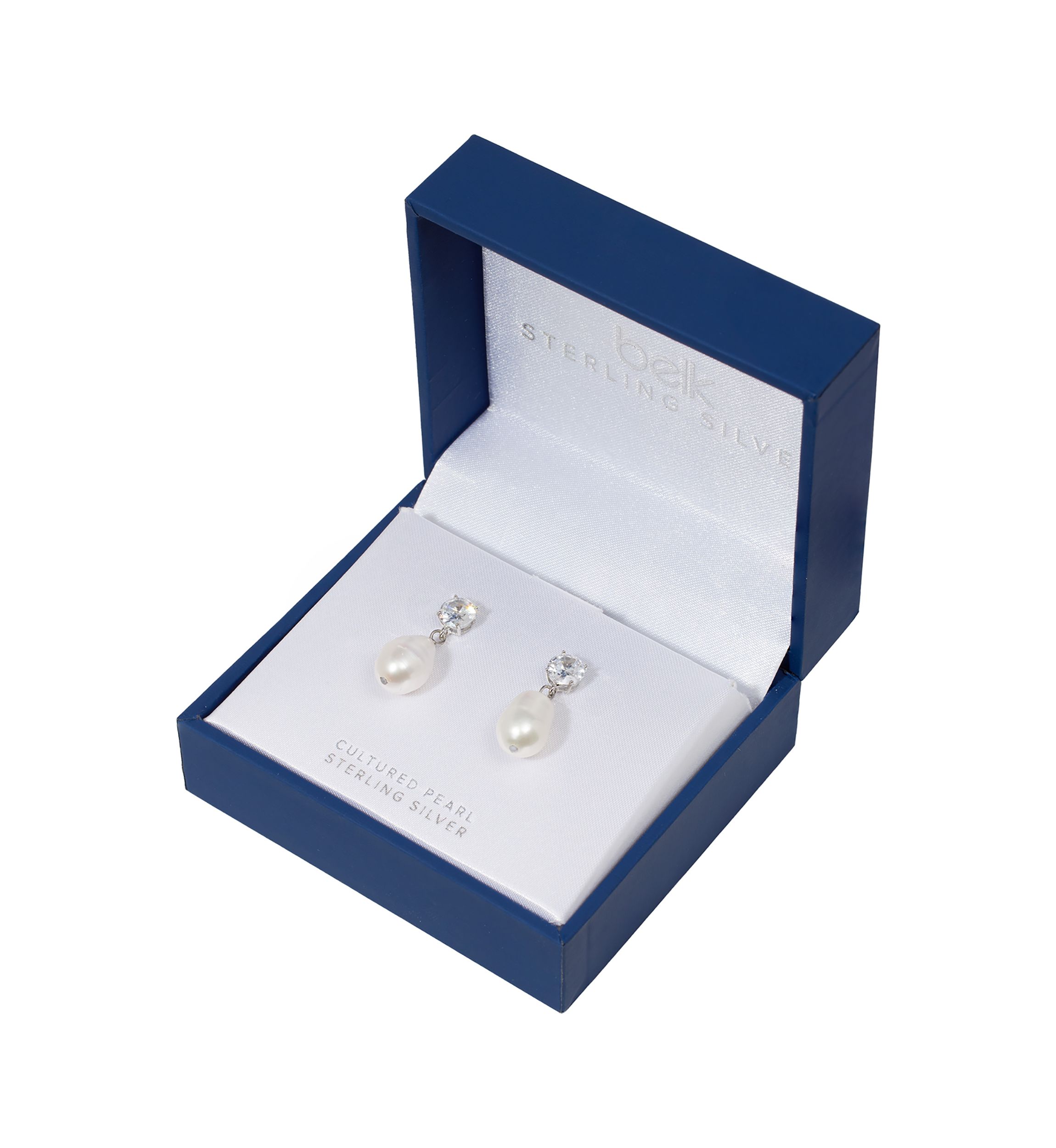 Sterling Silver Freshwater Pearl and Cubic Zirconia Drop Earrings - Boxed