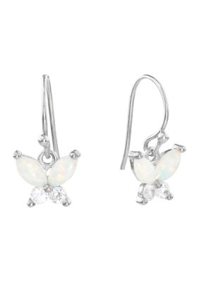 Belk Silverworks Boxed Sterling Silver Simulated Opal and White Topaz Butterfly Drop Earrings