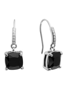 Boxed Sterling Silver Crystal Square with Cubic Zirconia Drop Earrings