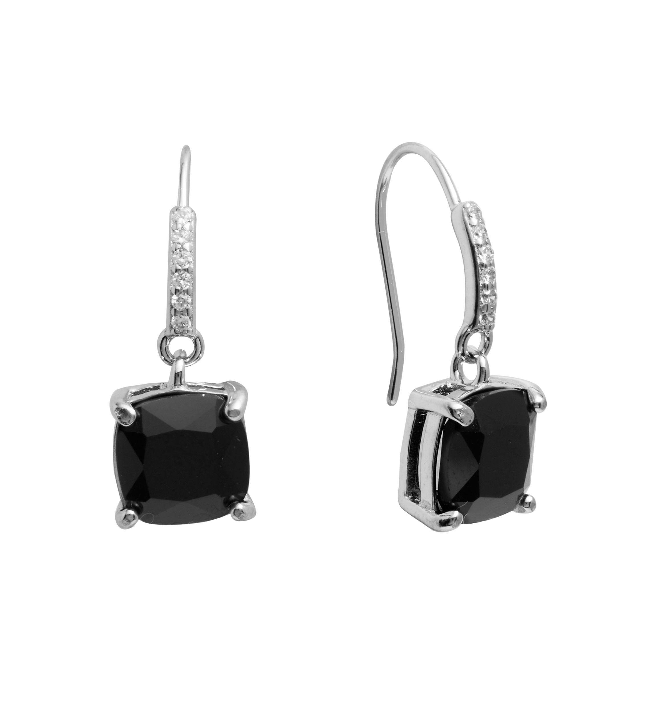 Boxed Sterling Silver Crystal Square with Cubic Zirconia Drop Earrings