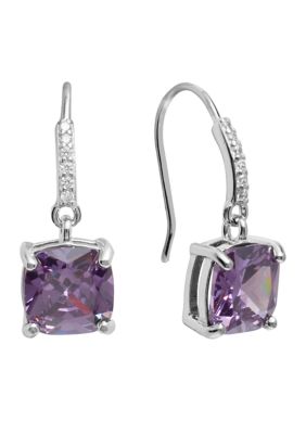 Belk Silverworks Boxed Sterling Silver Crystal Square with Cubic Zirconia Drop Earrings