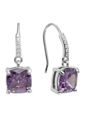 Belk Silverworks Fine Silver Plated Open Arabesque Twist with Crystal Drop Earrings, Purple