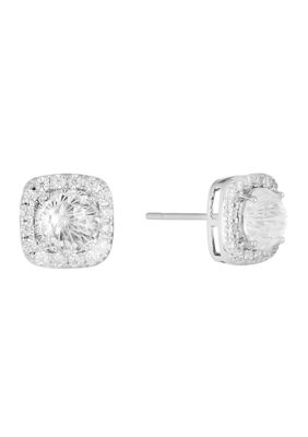 Belk Silverworks Sterling Silver Halo Cubic Zirconia Stud Earrings