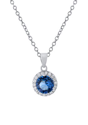 Belk Sterling Silver Sterling Silver Fine Crystal with Cubic Zirconia Halo Pendant Necklace