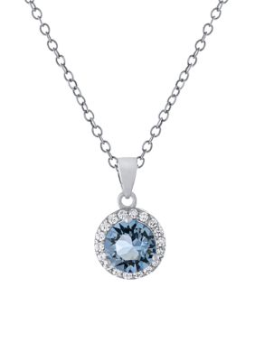 Belk Sterling Silver Sterling Silver Fine Crystal with Cubic Zirconia Halo Pendant Necklace, 18 in