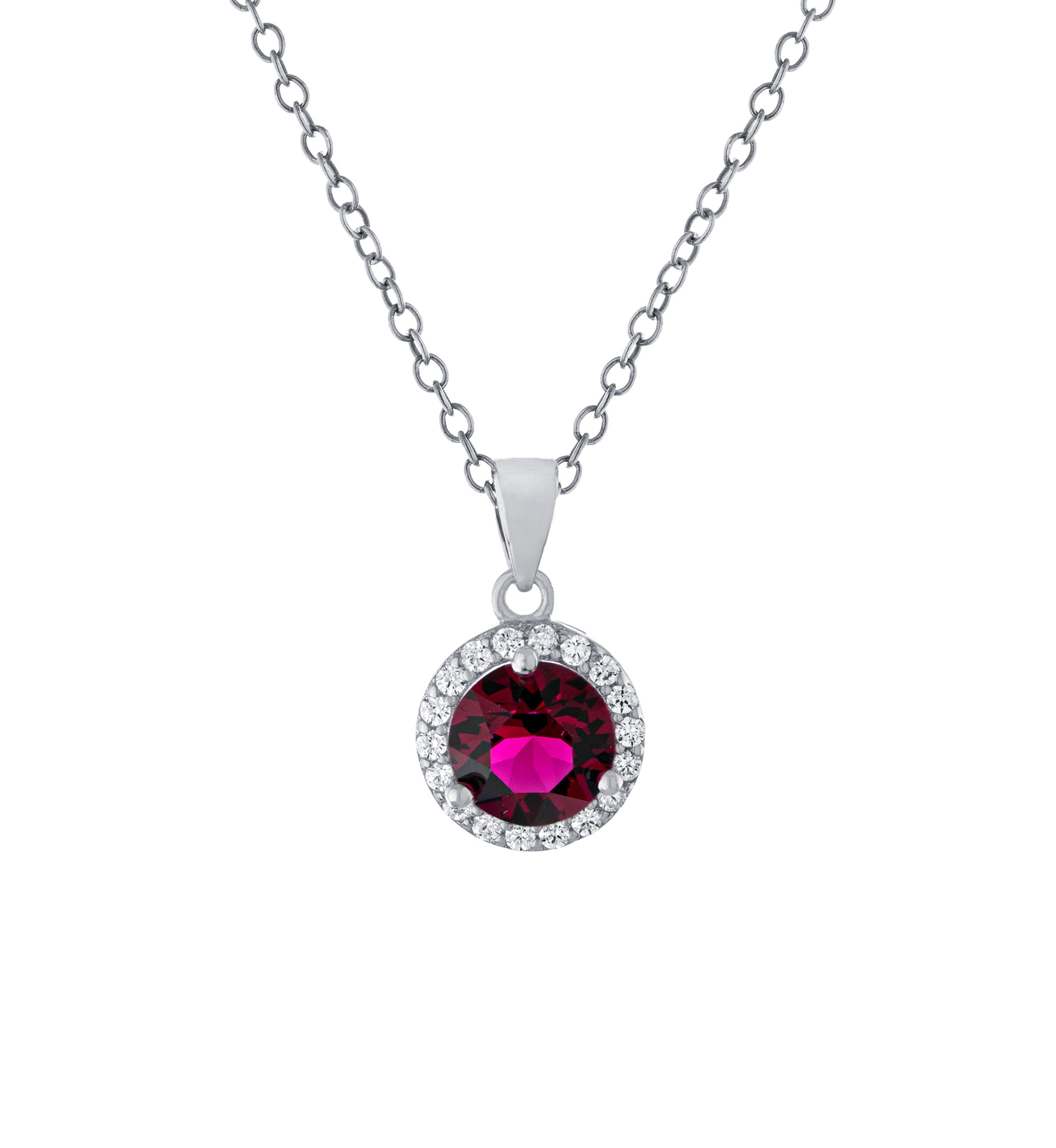  Boxed Sterling Silver 18 Inch 6 Millimeter Fine Crystal with Cubic Zirconia Halo Pendant Necklace 