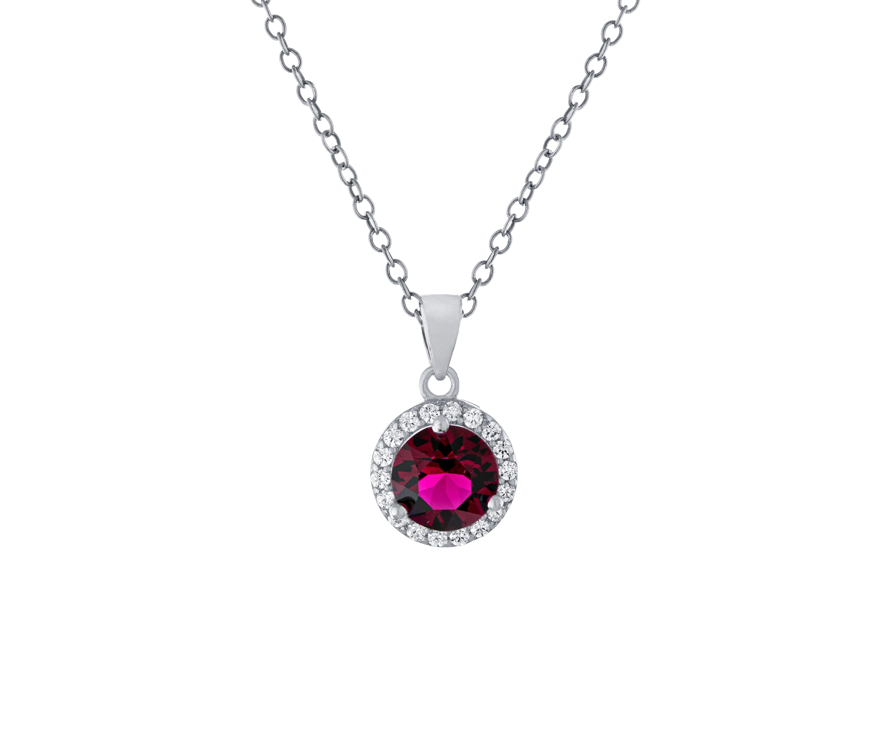  Boxed Sterling Silver 18 Inch 6 Millimeter Fine Crystal with Cubic Zirconia Halo Pendant Necklace 