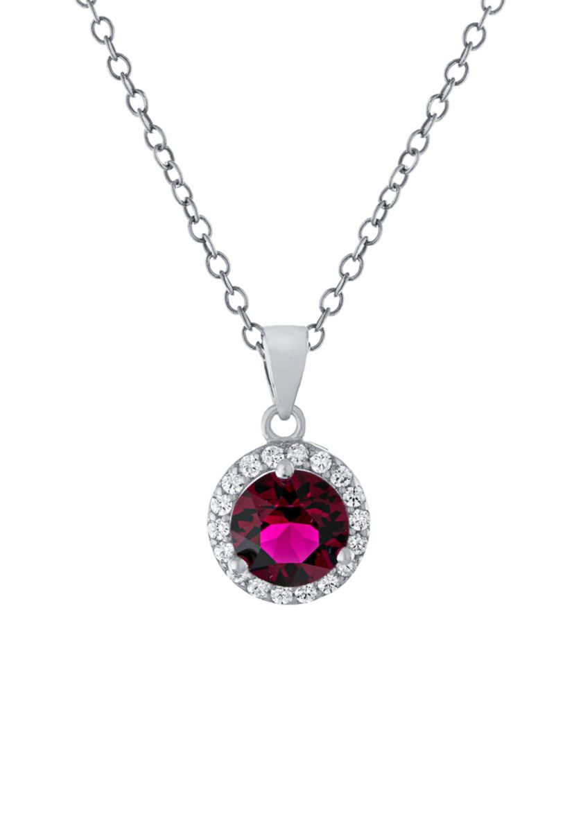  Boxed Sterling Silver 18 Inch 6 Millimeter Fine Crystal with Cubic Zirconia Halo Pendant Necklace 