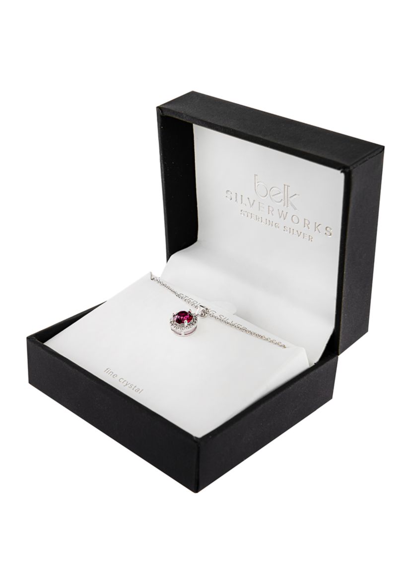  Boxed Sterling Silver 18 Inch 6 Millimeter Fine Crystal with Cubic Zirconia Halo Pendant Necklace 