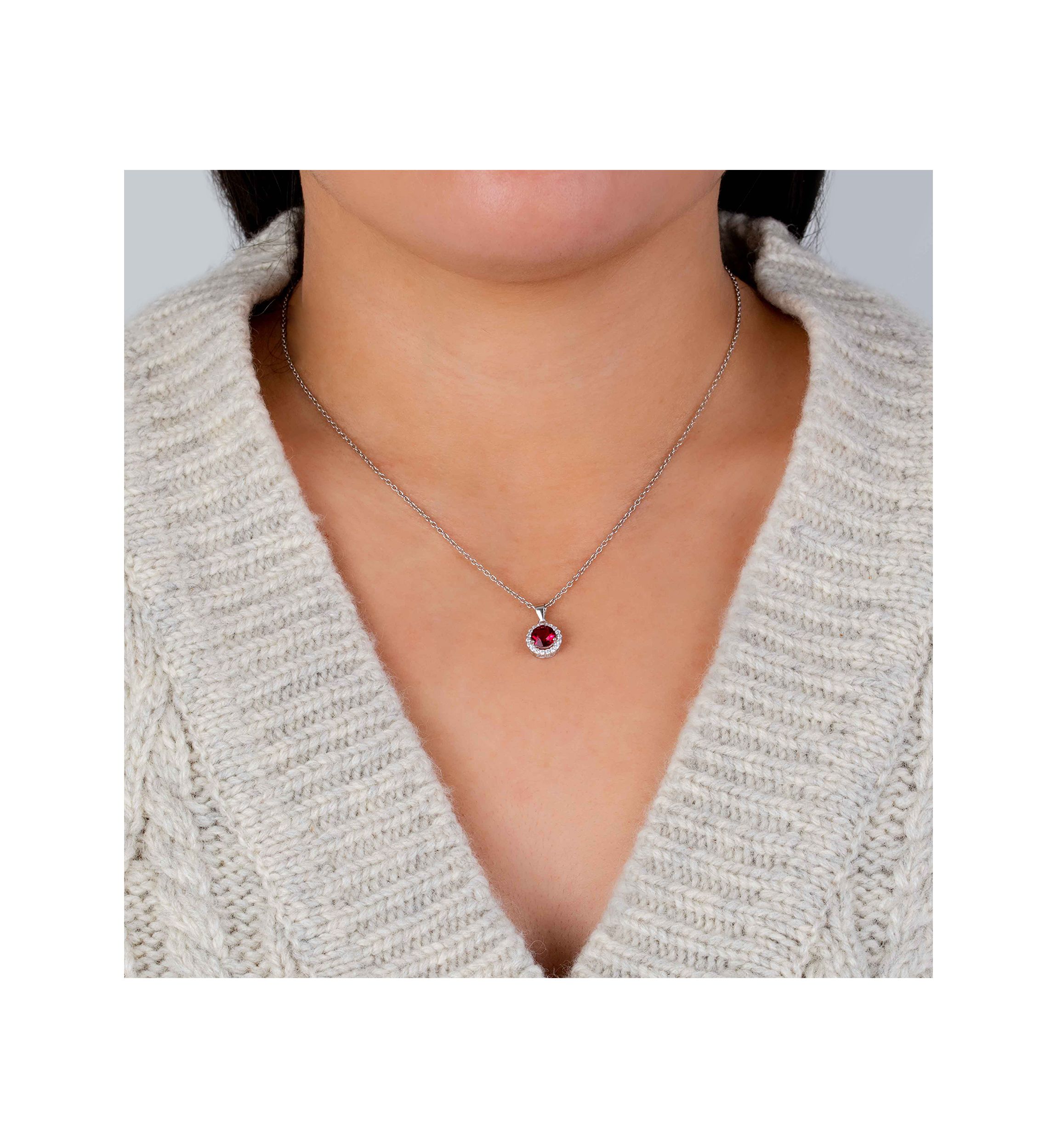  Boxed Sterling Silver 18 Inch 6 Millimeter Fine Crystal with Cubic Zirconia Halo Pendant Necklace 