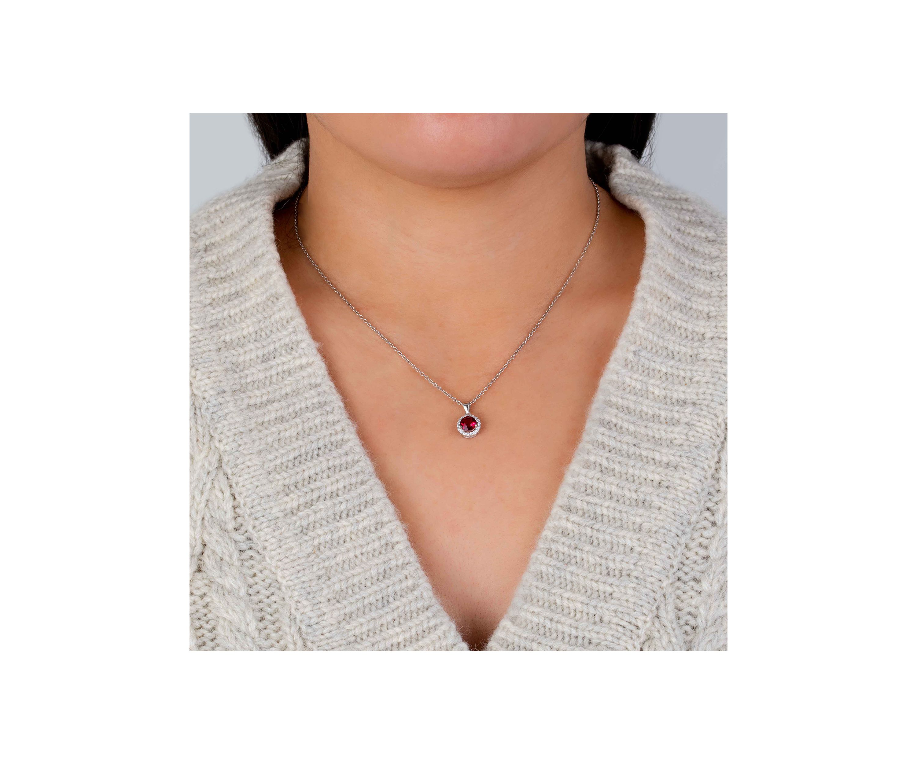  Boxed Sterling Silver 18 Inch 6 Millimeter Fine Crystal with Cubic Zirconia Halo Pendant Necklace 