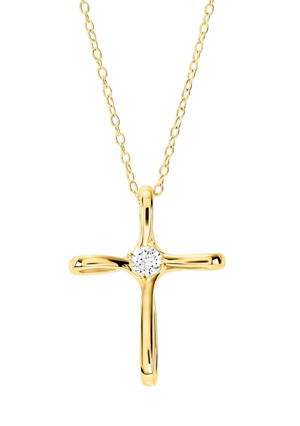 Gold Over Sterling Silver Cubic Zirconia Cross Pendant Necklace