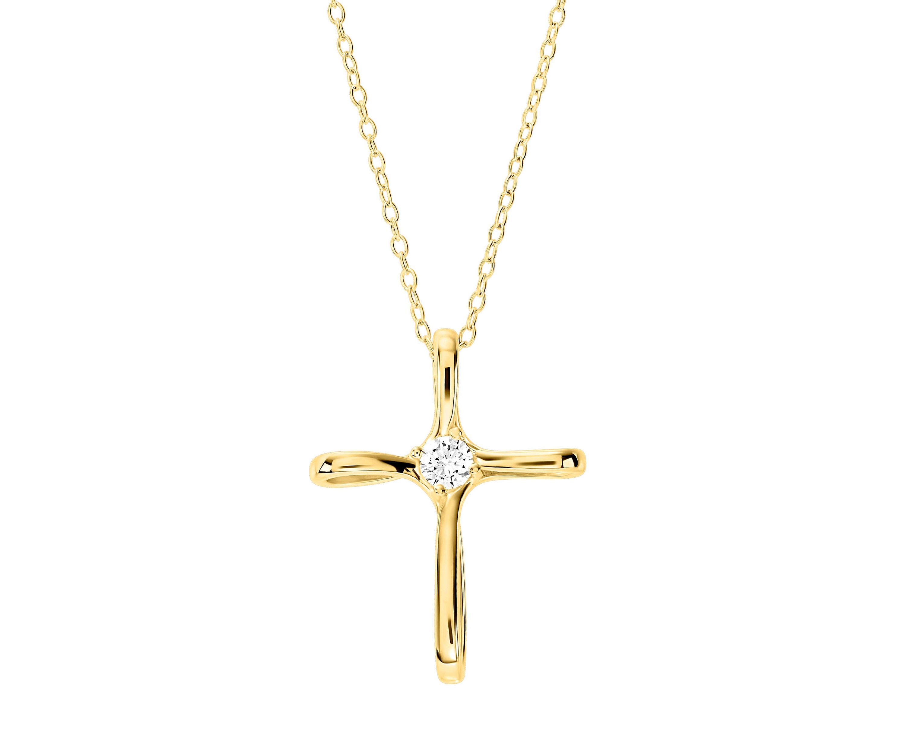 Gold Over Sterling Silver Cubic Zirconia Cross Pendant Necklace