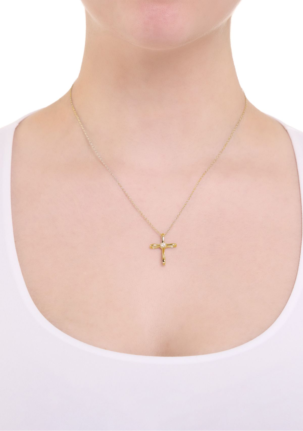 Gold Over Sterling Silver Cubic Zirconia Cross Pendant Necklace