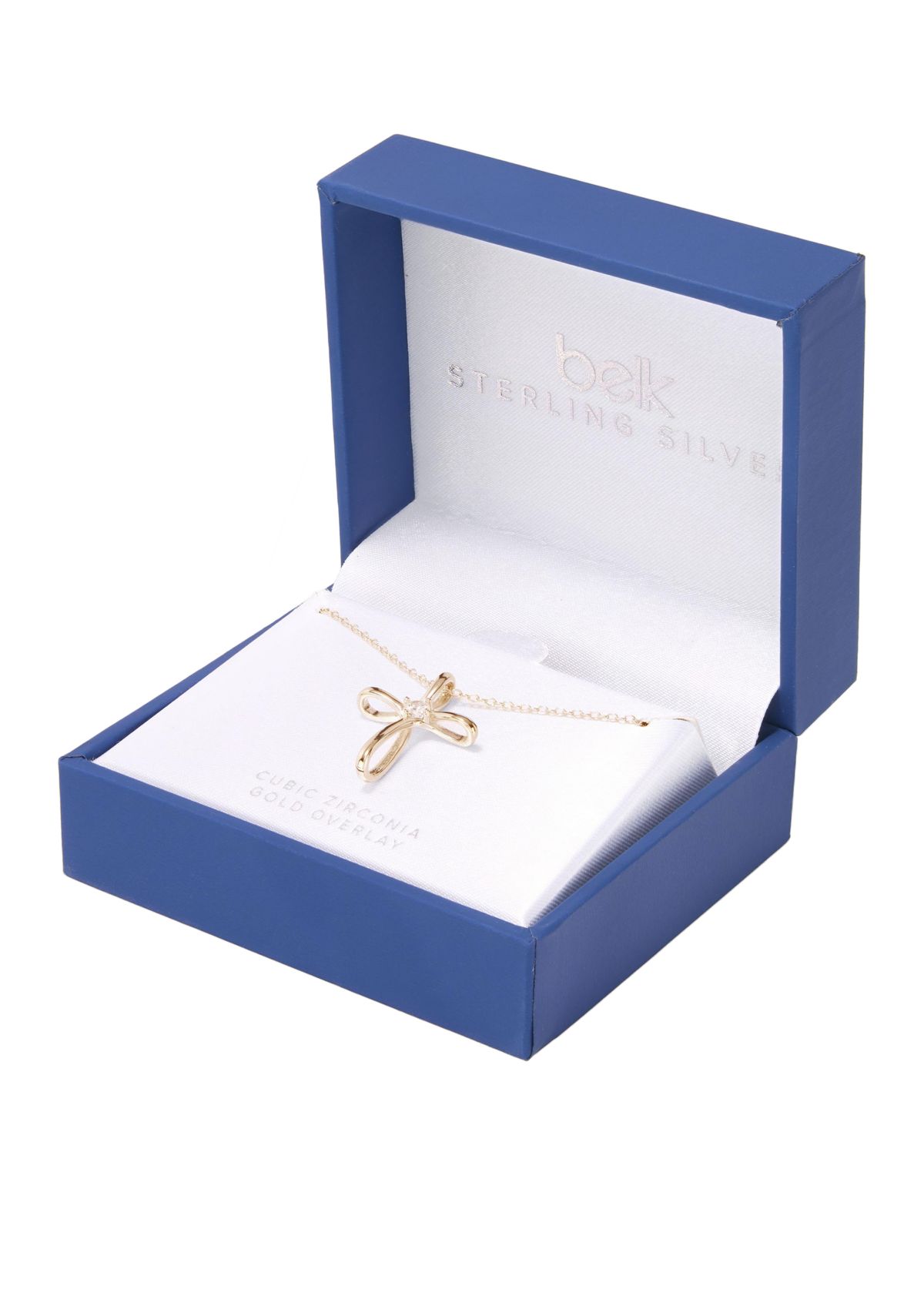 Gold Over Sterling Silver Cubic Zirconia Cross Pendant Necklace