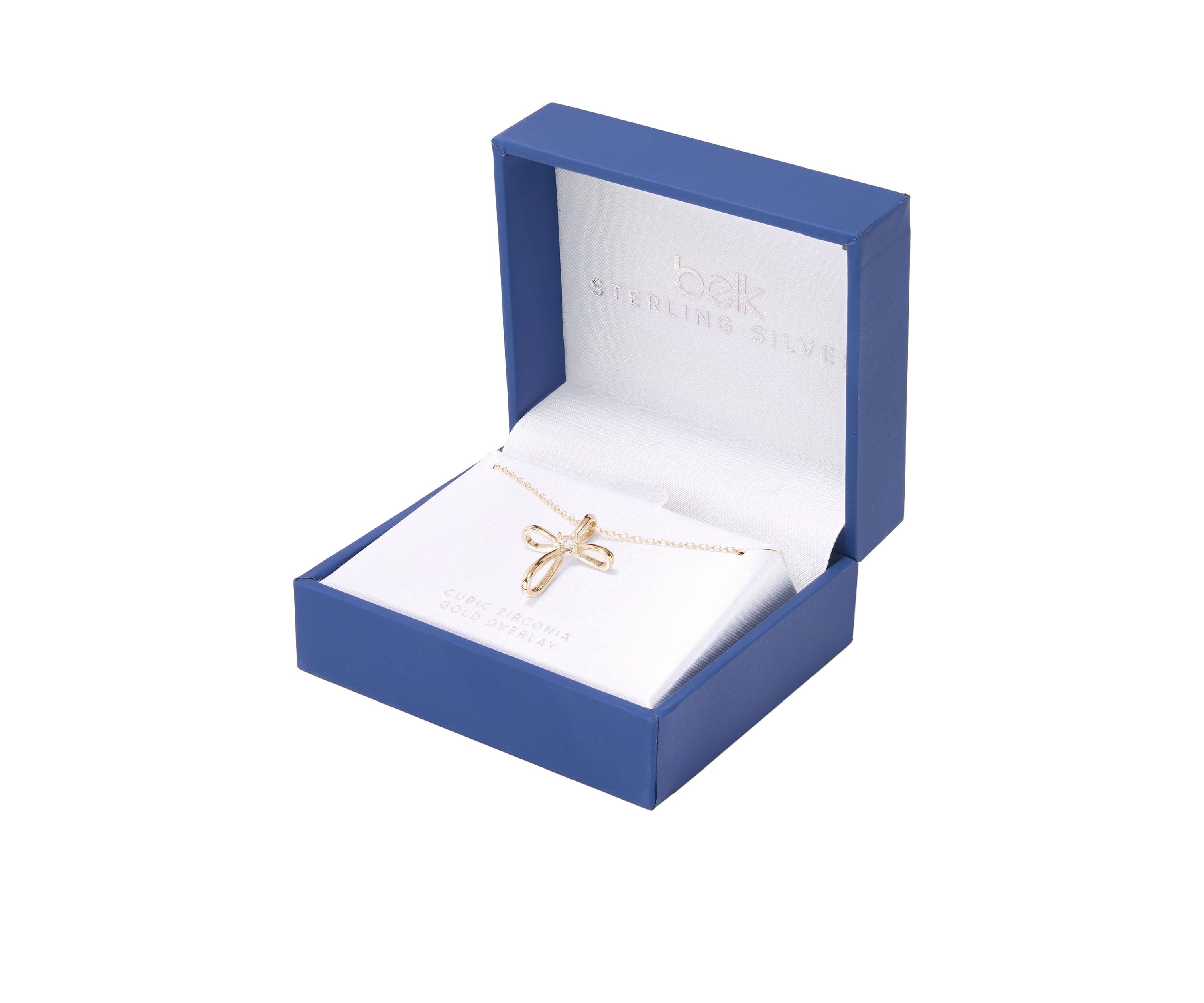 Gold Over Sterling Silver Cubic Zirconia Cross Pendant Necklace