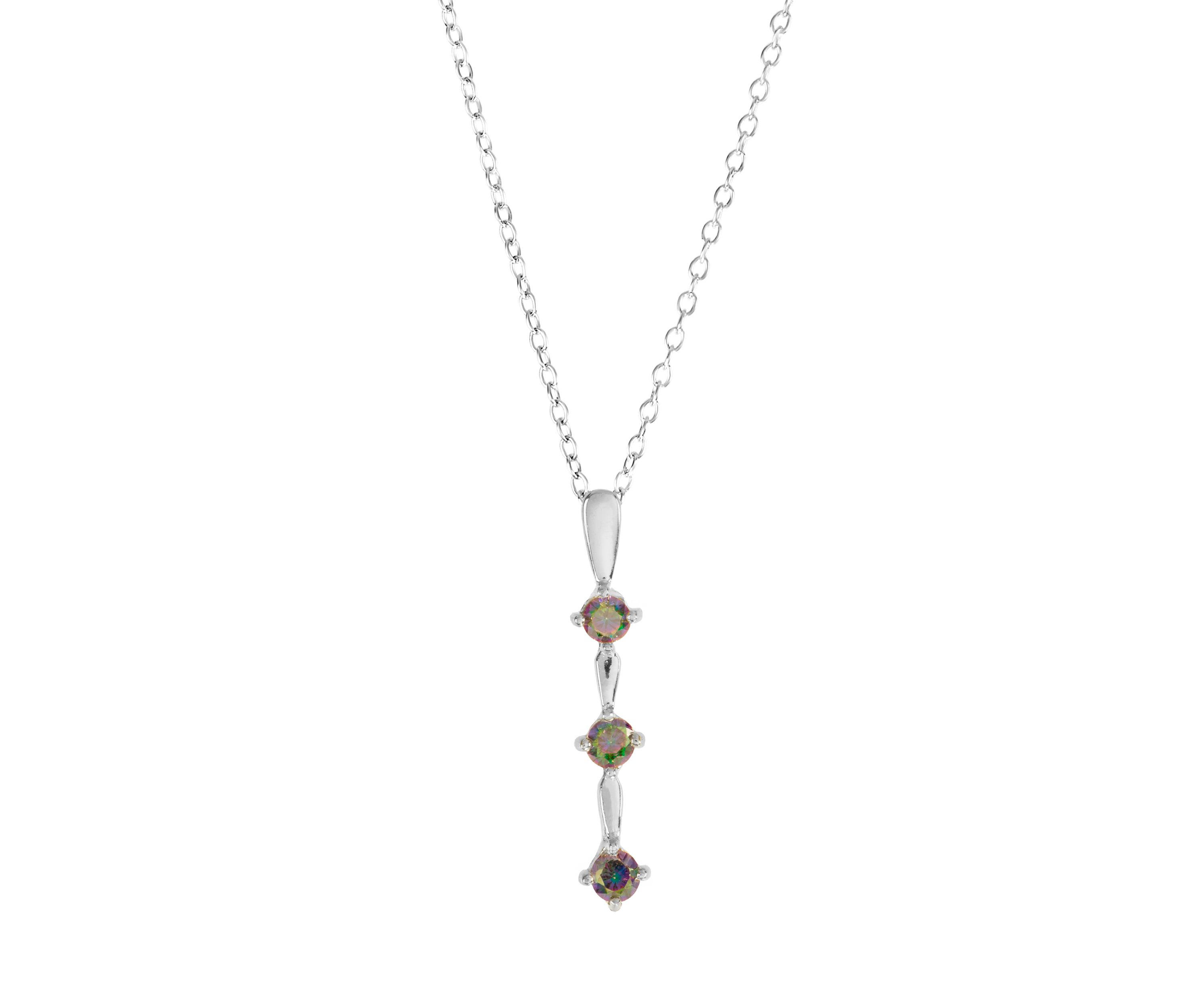 Sterling Silver 3 Stone Cubic Zirconia Drop Pendant Necklace