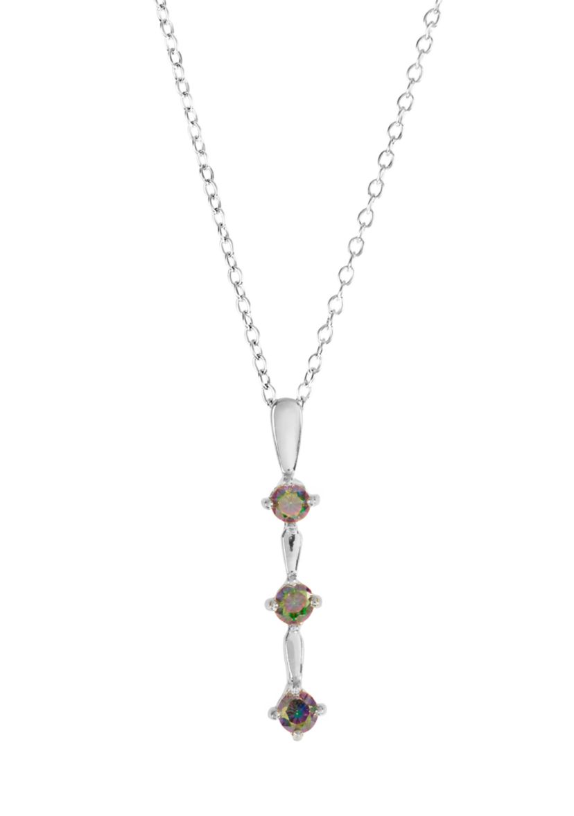 Sterling Silver 3 Stone Cubic Zirconia Drop Pendant Necklace