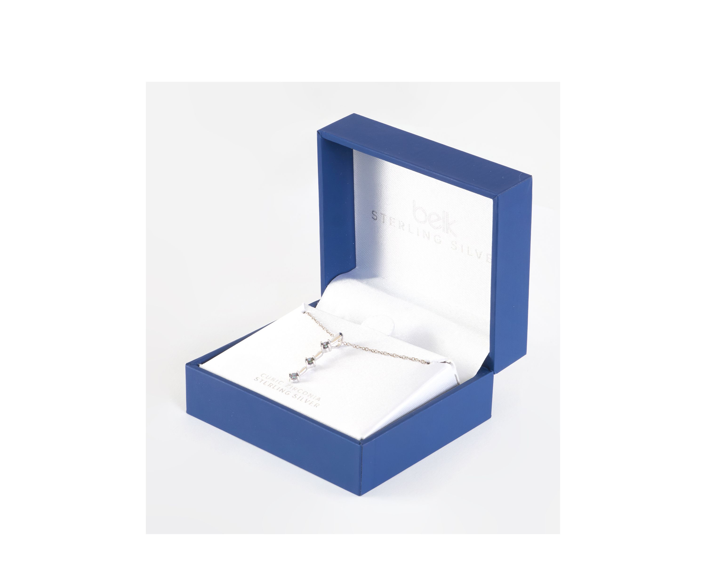 Sterling Silver 3 Stone Cubic Zirconia Drop Pendant Necklace