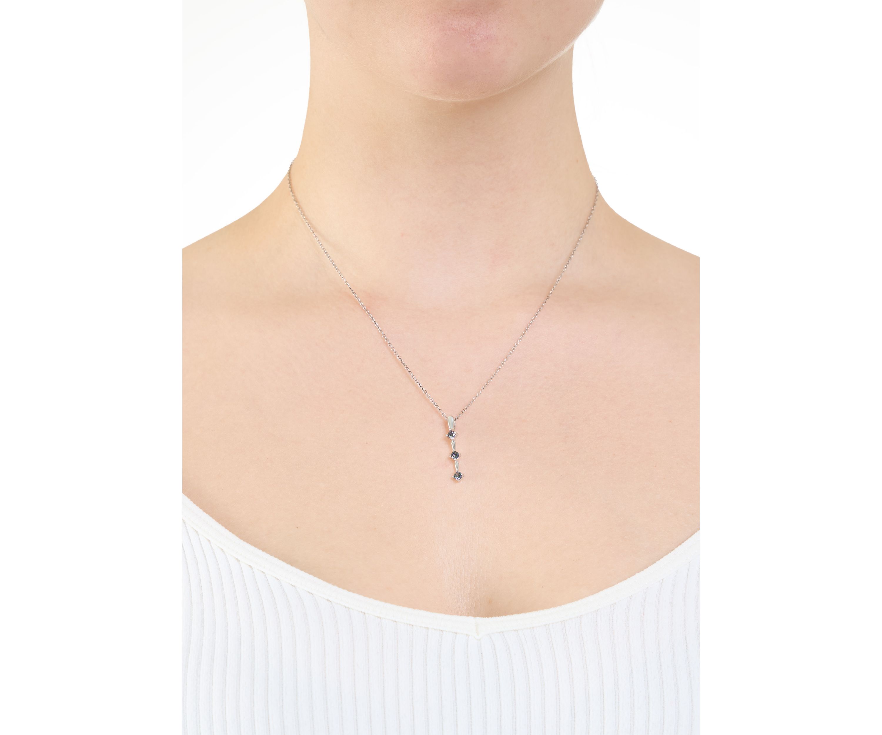 Sterling Silver 3 Stone Cubic Zirconia Drop Pendant Necklace
