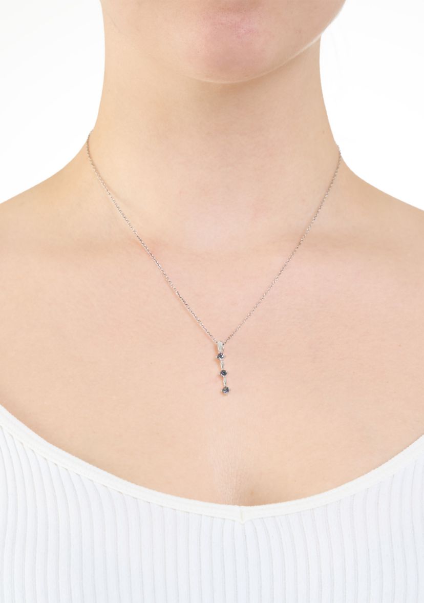 Sterling Silver 3 Stone Cubic Zirconia Drop Pendant Necklace