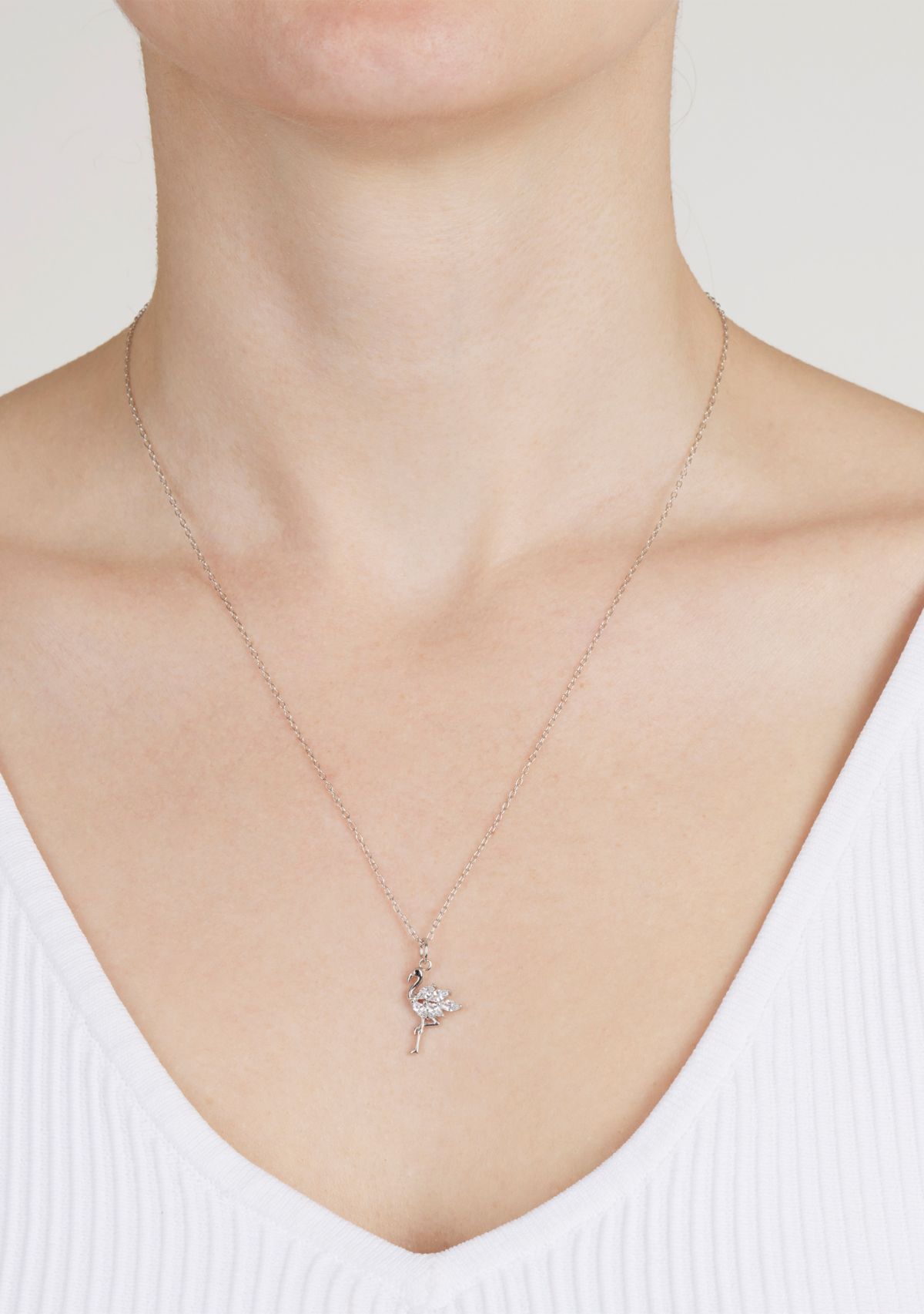 Sterling Silver Cubic Zirconia Flamingo Necklace