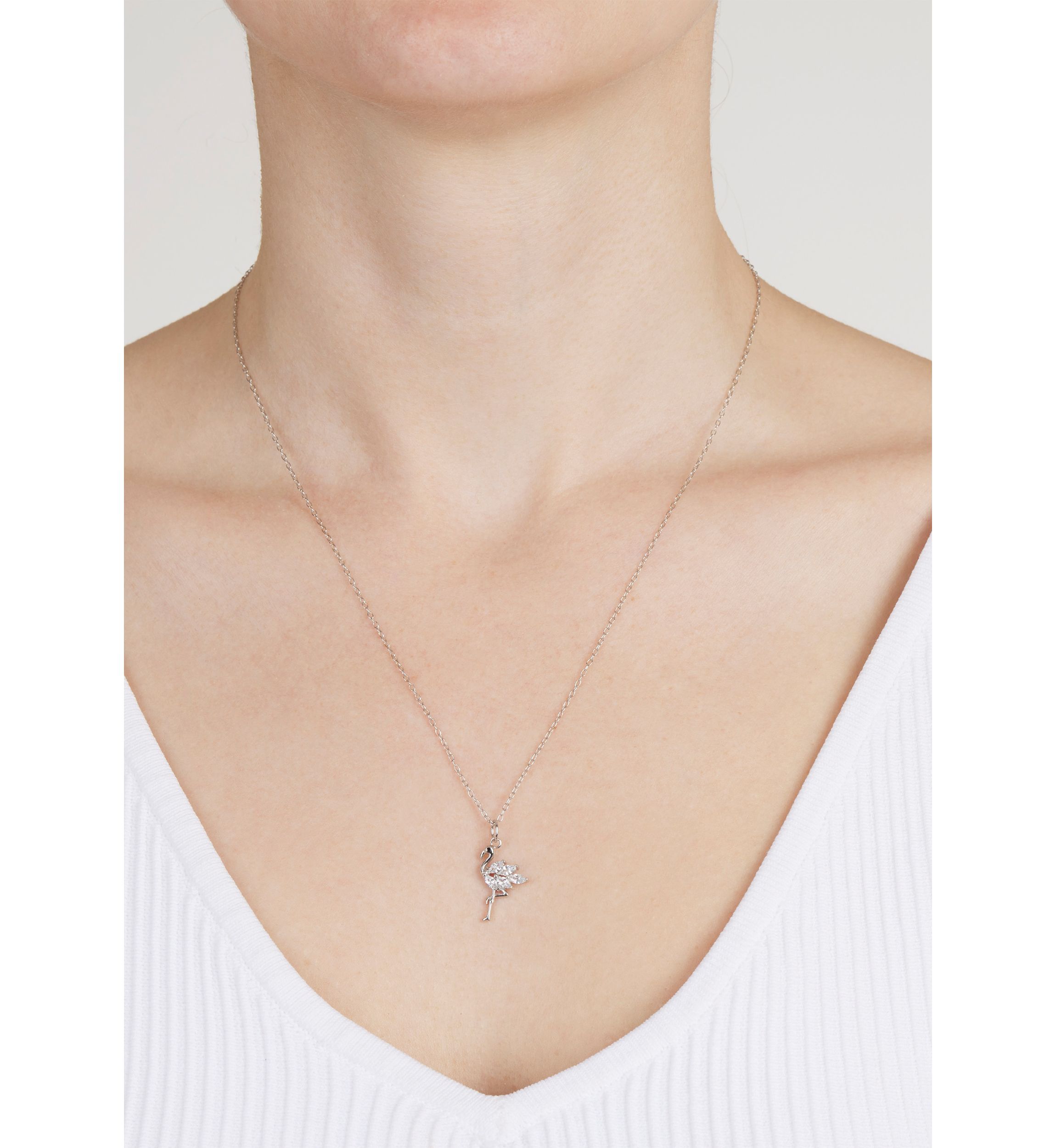 Sterling Silver Cubic Zirconia Flamingo Necklace