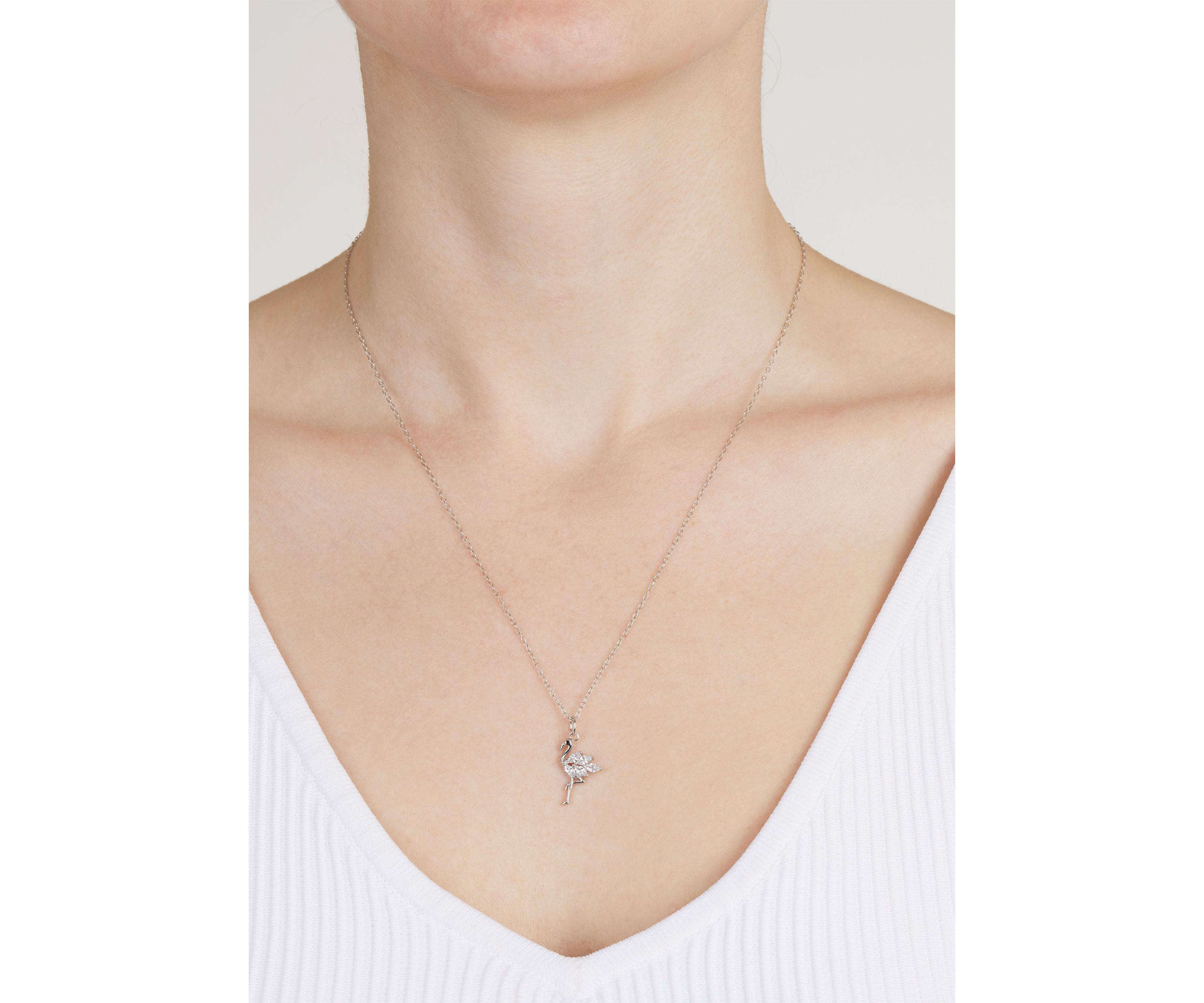 Sterling Silver Cubic Zirconia Flamingo Necklace