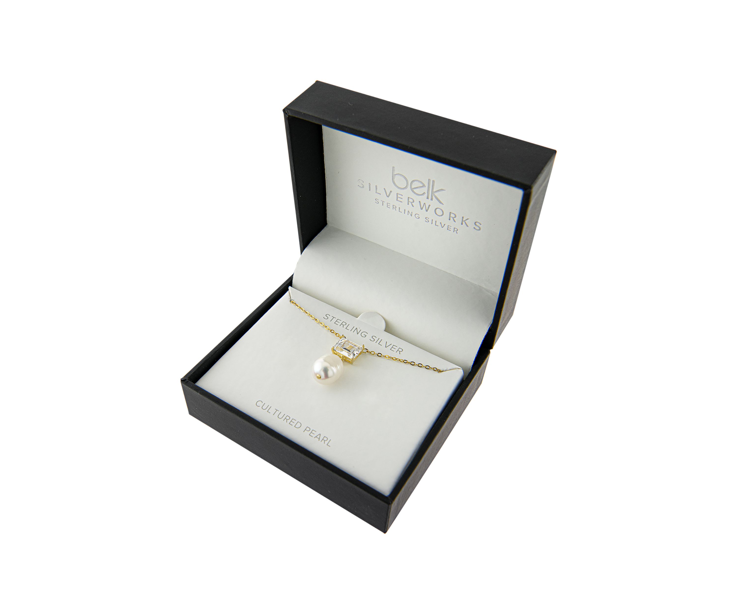 Boxed Gold Over Sterling Silver 16" + 2" Emerald-Cut Cubic Zirconia with Freshwater Pearl Drop Necklace