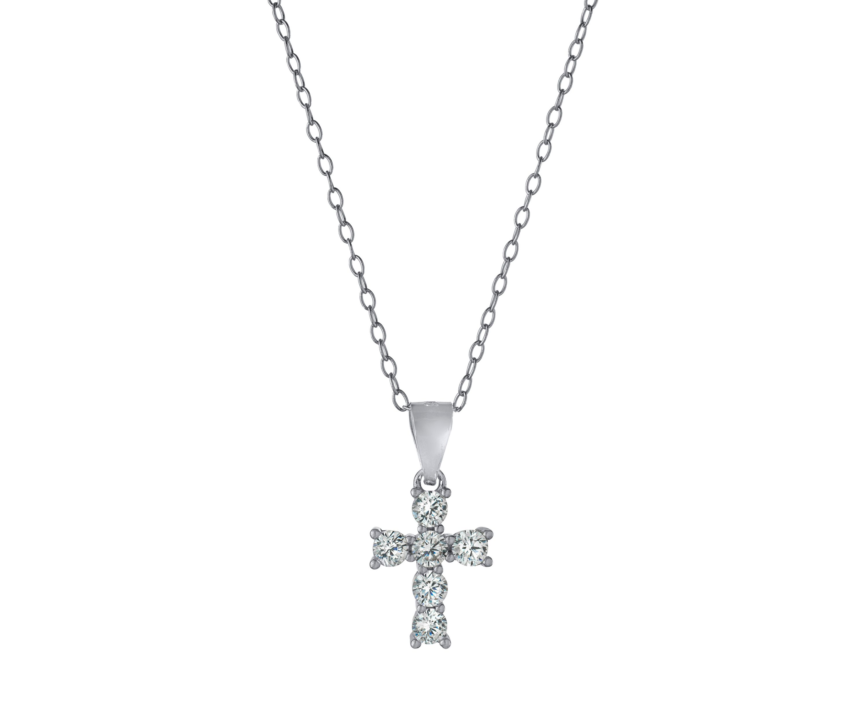 Boxed Sterling Silver 18 Inch Cubic Zirconia Cross Pendant Necklace