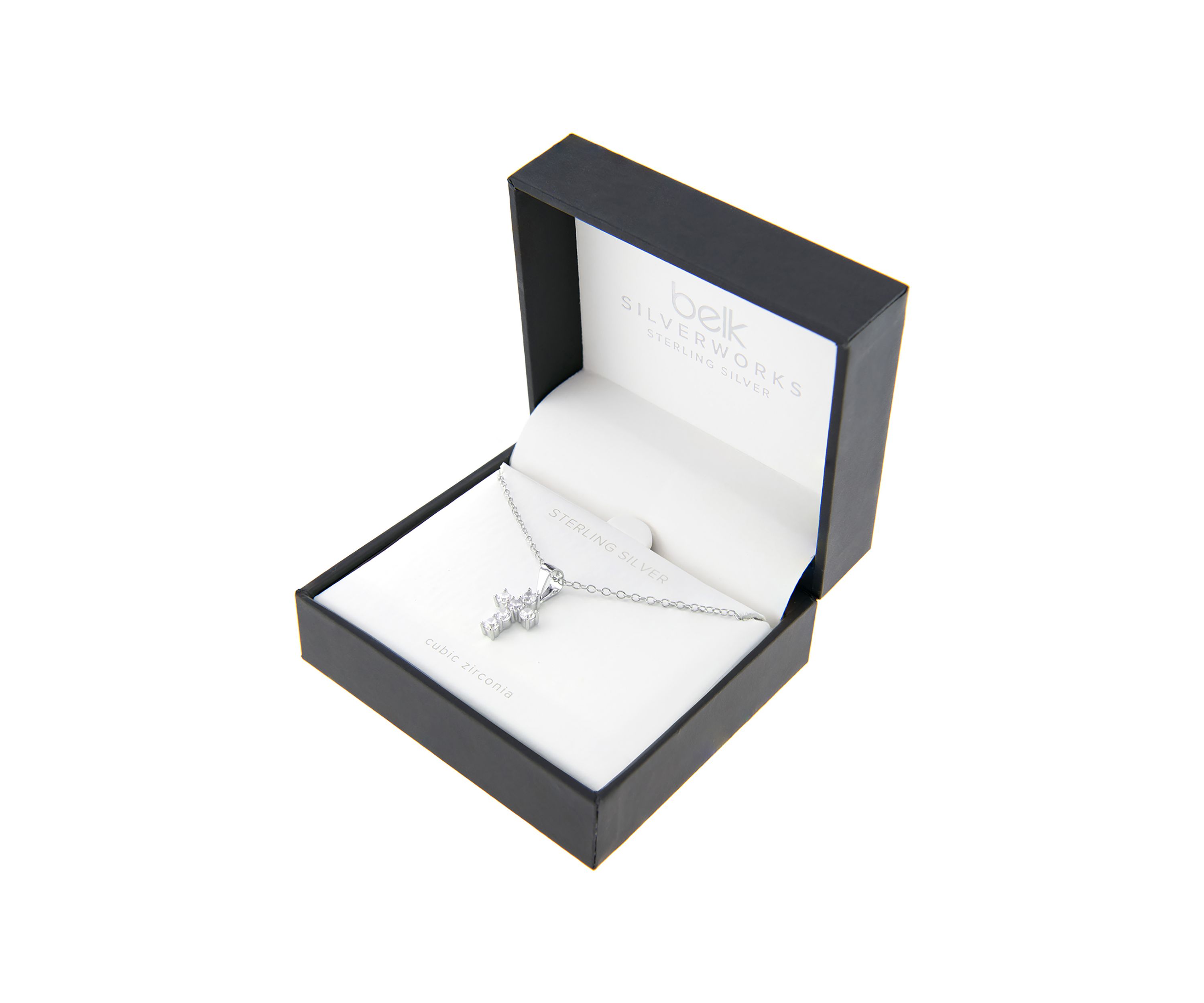 Boxed Sterling Silver 18 Inch Cubic Zirconia Cross Pendant Necklace