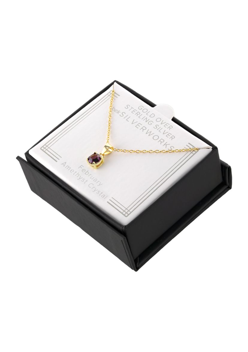 Boxed Gold Over Sterling Silver 5 Millimeter Crystal Round Pendant 18 Necklace