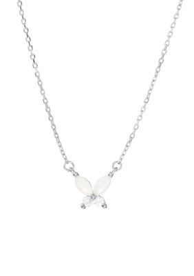 Belk Sterling Silver Boxed Sterling Silver Simulated Opal and White Topaz Butterfly Necklace