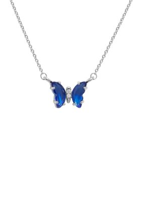 Belk Silverworks Boxed Silver Plated Crystal Mini Butterfly with Cubic Zirconia Necklace, Blue