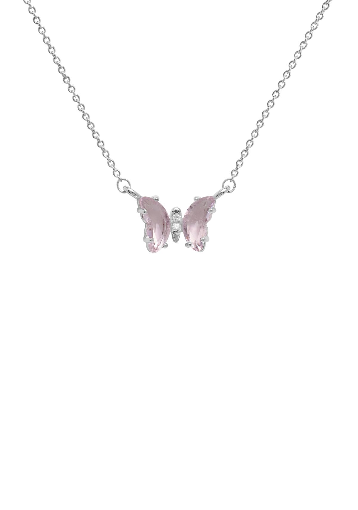 Boxed Silver Plated Crystal Mini Butterfly with Cubic Zirconia Necklace