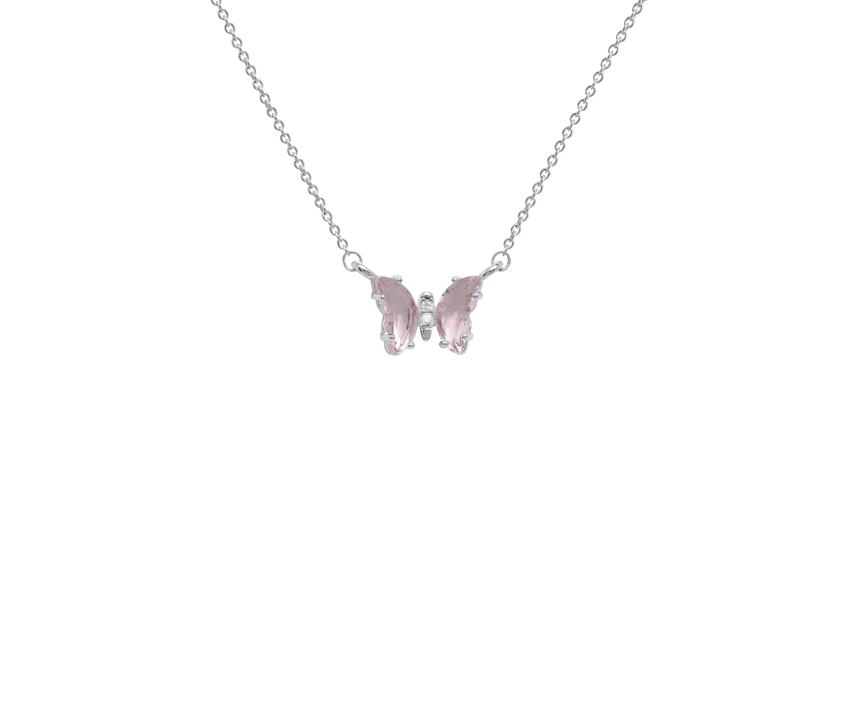 Boxed Silver Plated Crystal Mini Butterfly with Cubic Zirconia Necklace