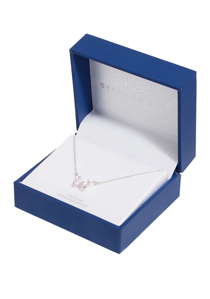Boxed Silver Plated Crystal Mini Butterfly with Cubic Zirconia Necklace
