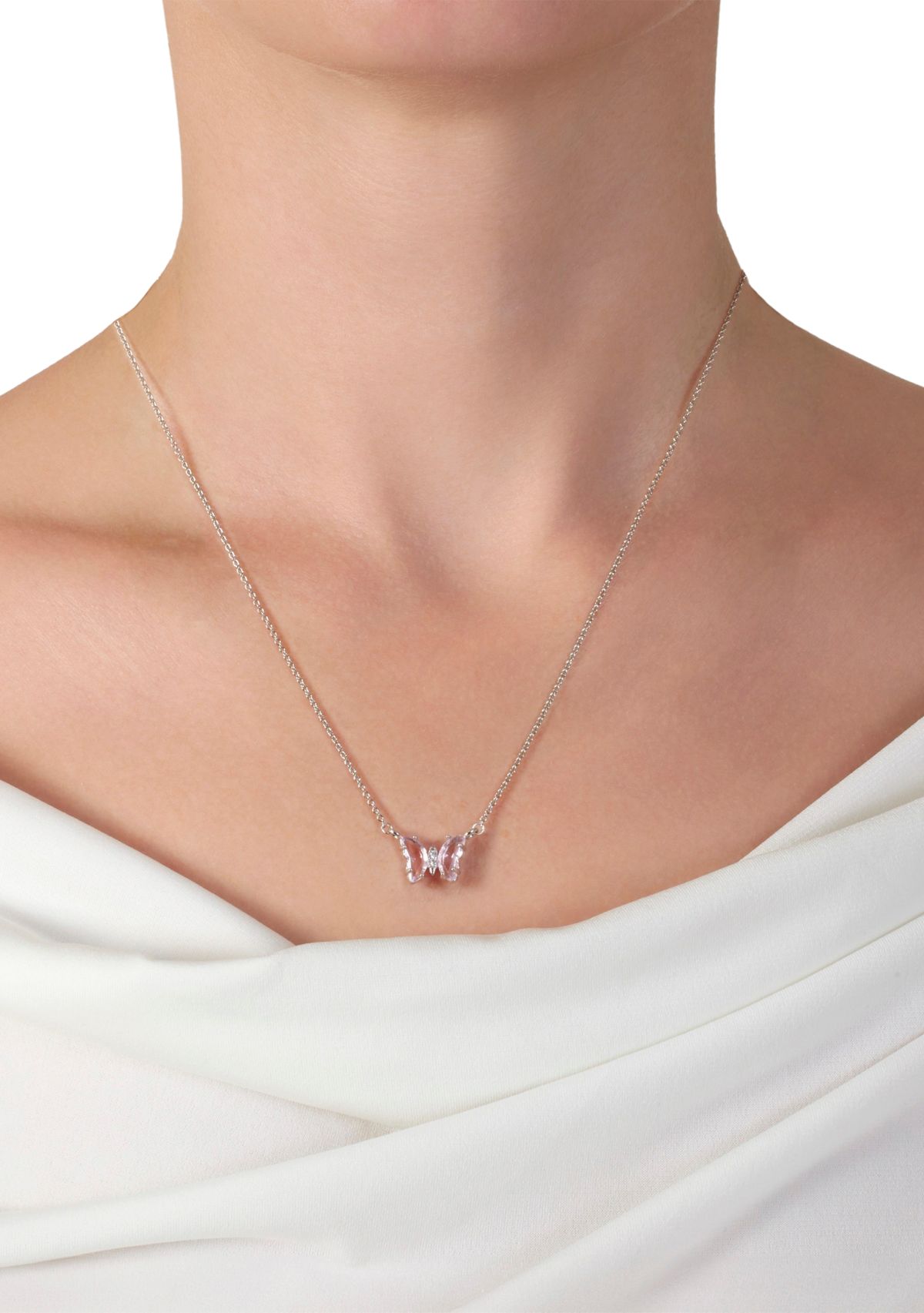 Boxed Silver Plated Crystal Mini Butterfly with Cubic Zirconia Necklace