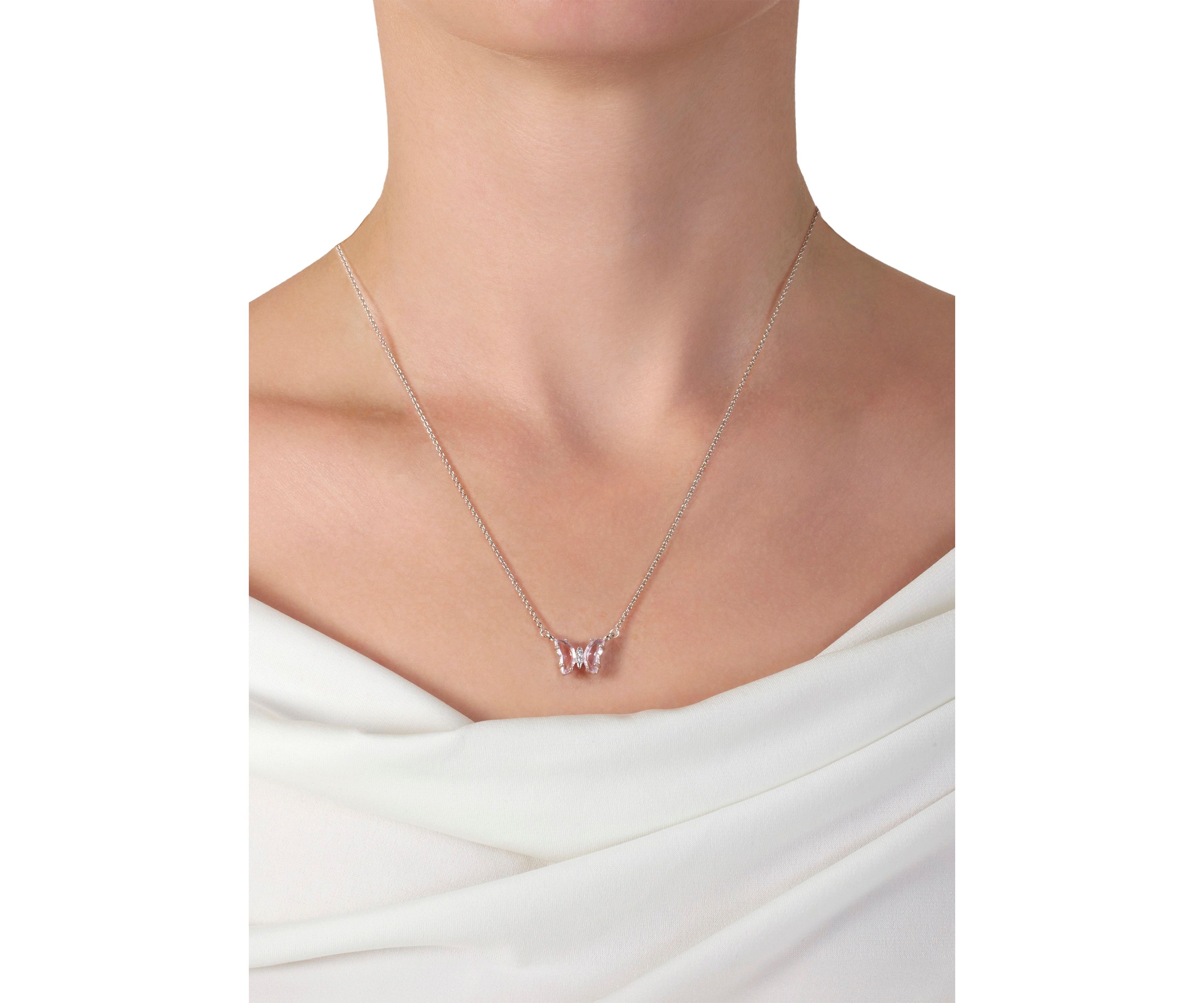 Boxed Silver Plated Crystal Mini Butterfly with Cubic Zirconia Necklace