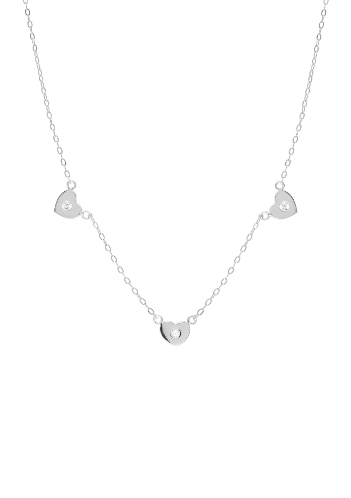 Sterling Silver Cubic Zirconia Triple Heart Necklace