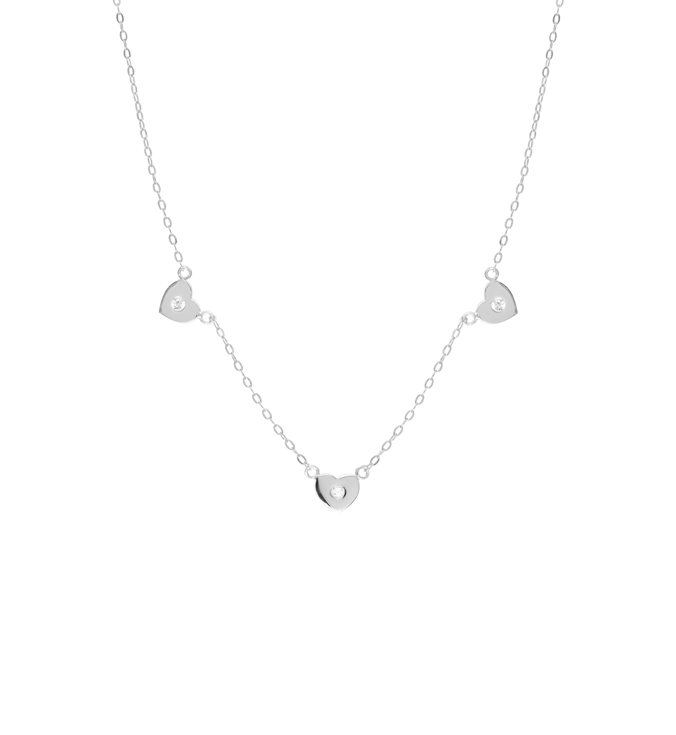 Sterling Silver Cubic Zirconia Triple Heart Necklace