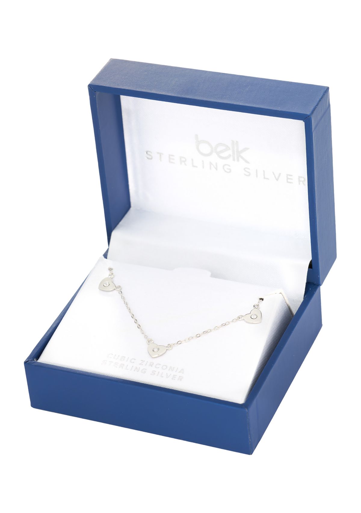 Sterling Silver Cubic Zirconia Triple Heart Necklace