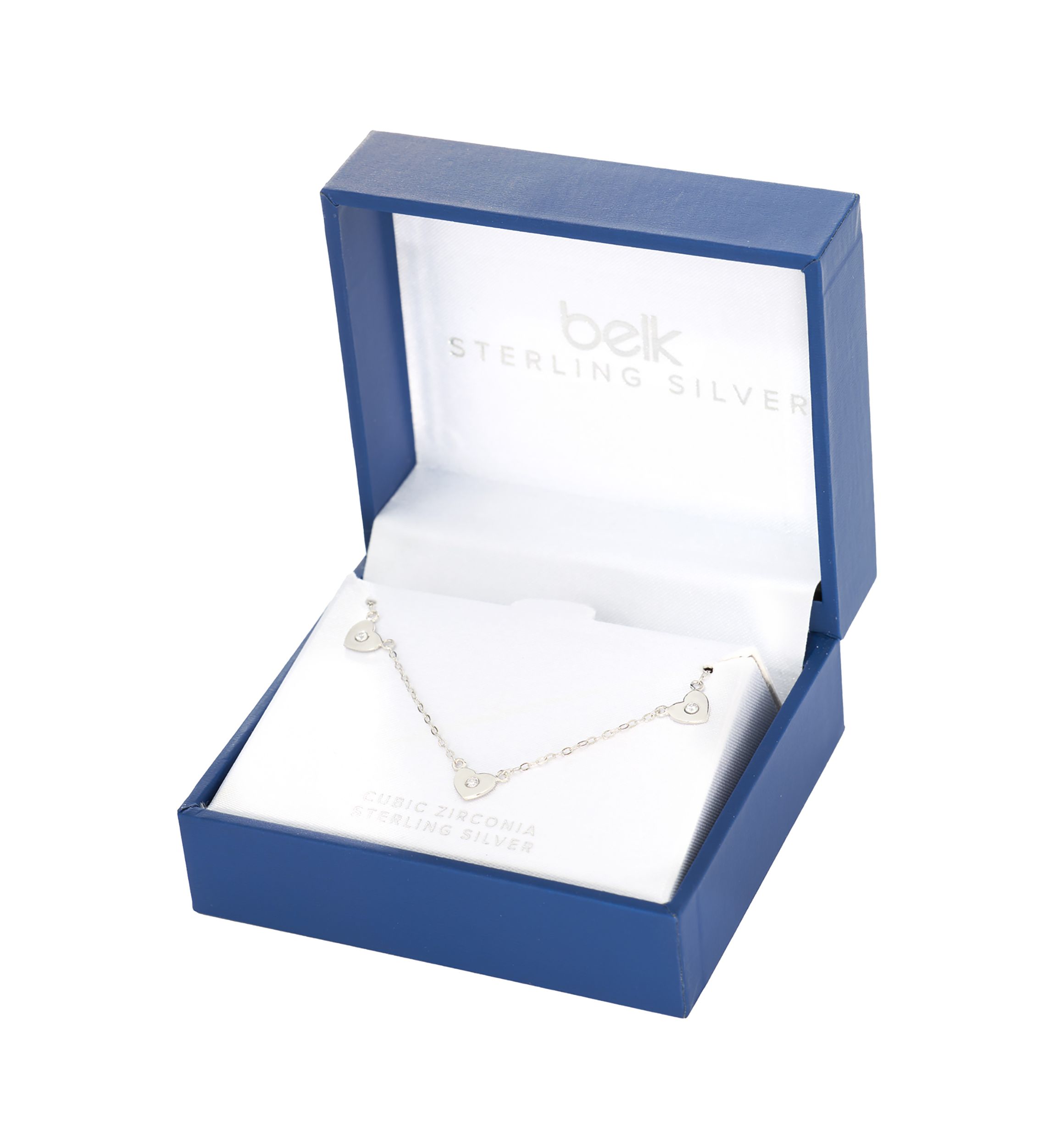 Sterling Silver Cubic Zirconia Triple Heart Necklace