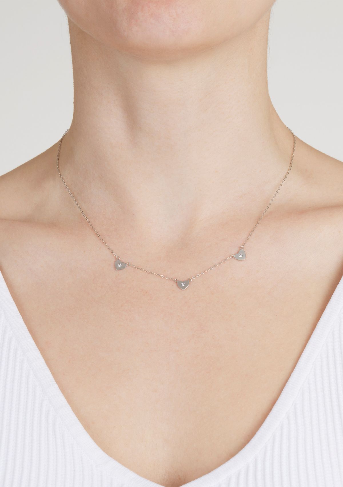 Sterling Silver Cubic Zirconia Triple Heart Necklace