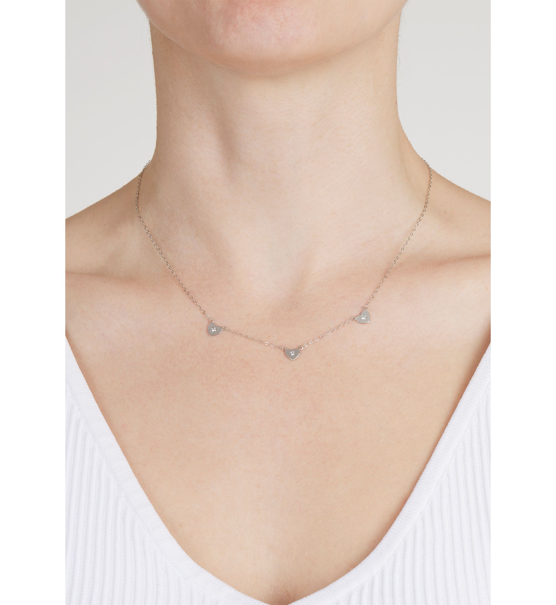 Sterling Silver Cubic Zirconia Triple Heart Necklace
