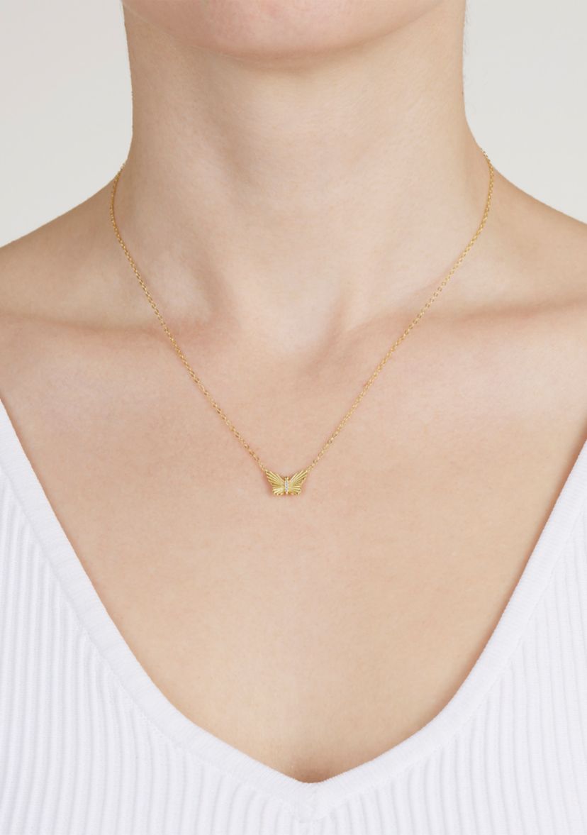 Gold Over Sterling Silver Cubic Zirconia Butterfly Fluted Necklace
